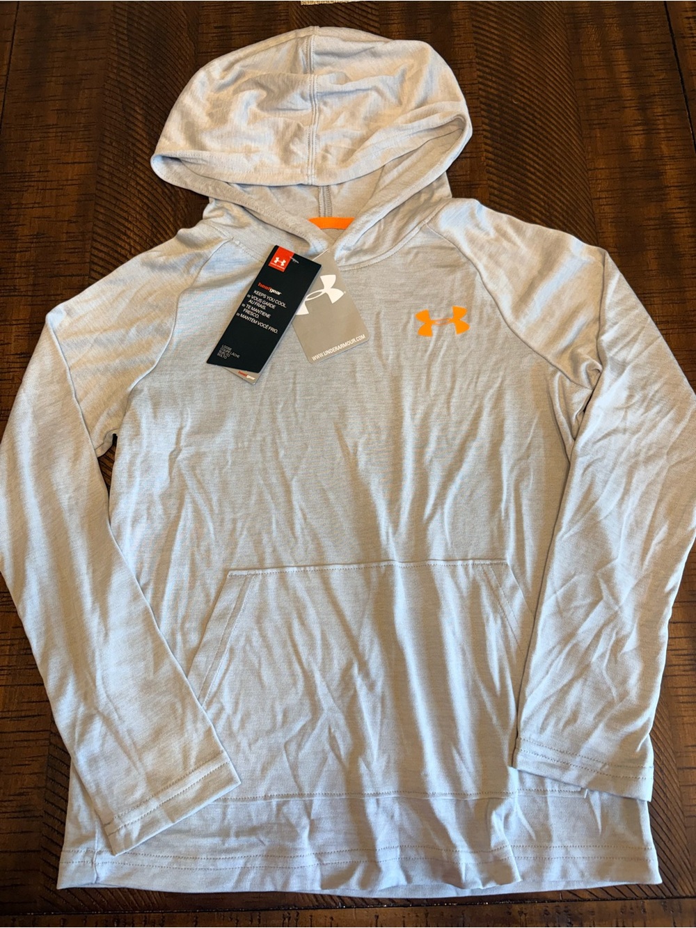 Under Armour Light Gray Hoodie with Orange Logo